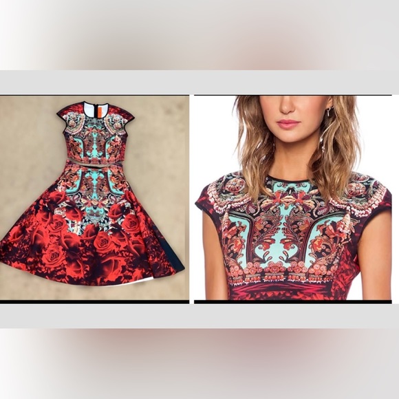 Clover Canyon Rose Matador Neoprene Crop Top and Flare Skirt Red Size XS - Picture 1 of 13